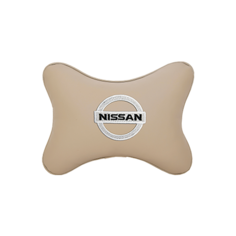Подушка на подголовник экокожа Beige с логотипом автомобиля NISSAN Vital Technologies