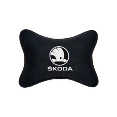 Подушка на подголовник алькантара Black (белый) с логотипом автомобиля Skoda Vital Technologies