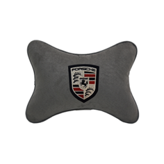 Подушка на подголовник алькантара D. Grey с логотипом автомобиля PORSCHE Vital Technologies