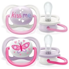 Пустышка Philips ultra air Lime, Kiss me/Бабочка, 0-6 мес, 2 шт, для девочек