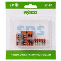 Клемма на 5 пров. 221-415 (0,5-4мм) рычажковая мини без пасты (5шт/упак) WAGO