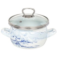 Кастрюля сталь, эмалированное покрытие, 1.5 л, с крышкой, Сантэкс, Шейк бело- синий, 1-2415111