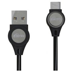 Кабель USB*2.0 Cm- Am Ritmix RCC-439 Black, тканевая оплётка, подсветка - 1 метр