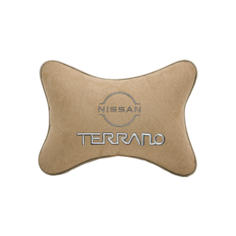Подушка на подголовник алькантара Beige с логотипом автомобиля NISSAN Terrano (new) Vital Technologies