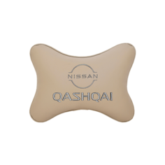 Подушка на подголовник экокожа Beige с логотипом автомобиля NISSAN QASHQAI (new) Vital Technologies