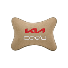 Автомобильная подушка на подголовник алькантара Beige с логотипом автомобиля KIA Ceed Vital Technologies