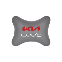 Автомобильная подушка на подголовник экокожа L. Grey с логотипом автомобиля KIA Ceed Vital Technologies