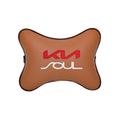 Подушка на подголовник экокожа Fox с логотипом автомобиля KIA Soul Vital Technologies