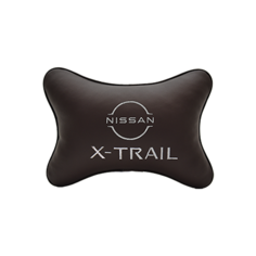 Подушка на подголовник экокожа Coffee с логотипом автомобиля NISSAN X- Trail (new) Vital Technologies