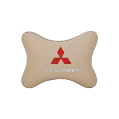 Подушка на подголовник экокожа Beige c логотипом автомобиля MITSUBISHI Outlander Vital Technologies