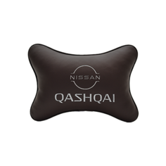 Подушка на подголовник экокожа Coffee с логотипом автомобиля NISSAN QASHQAI (new) Vital Technologies