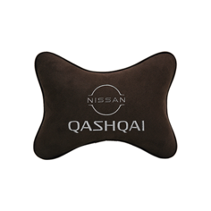 Подушка на подголовник алькантара Coffee с логотипом автомобиля NISSAN QASHQAI (new) Vital Technologies