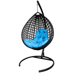 Кресло, M- Group, подвесное Капля с ротангом Люкс коричневое голубая подушка