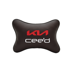 Автомобильная подушка на подголовник экокожа Coffee с логотипом автомобиля KIA Ceed Vital Technologies
