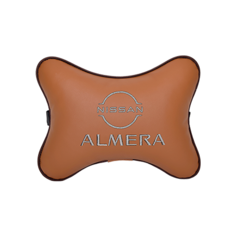 Подушка на подголовник экокожа Fox с логотипом автомобиля NISSAN Almera (new) Vital Technologies