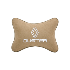 Подушка на подголовник алькантара Beige с логотипом автомобиля RENAULT DUSTER new Vital Technologies