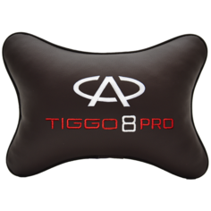 Подушка на подголовник экокожа Coffee с логотипом автомобиля CHERY Tiggo 8 PRO Vital Technologies