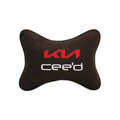 Автомобильная подушка на подголовник алькантара Coffee с логотипом автомобиля KIA Ceed Vital Technologies