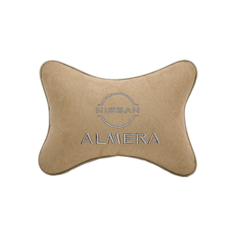Подушка на подголовник алькантара Beige с логотипом автомобиля NISSAN Almera (new) Vital Technologies
