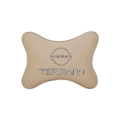Подушка на подголовник экокожа Beige с логотипом автомобиля NISSAN Terrano (new) Vital Technologies