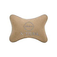 Подушка на подголовник алькантара Beige с логотипом автомобиля NISSAN X- Trail (new) Vital Technologies