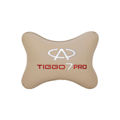 Подушка на подголовник экокожа Beige с логотипом автомобиля CHERY Tiggo 7 PRO Vital Technologies
