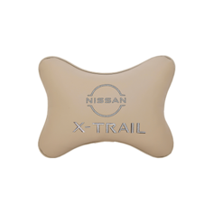 Подушка на подголовник экокожа Beige с логотипом автомобиля NISSAN X- Trail (new) Vital Technologies