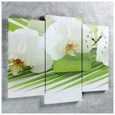 Часы настенные Сюжет модульные, "Белые цветы", 60*80 см