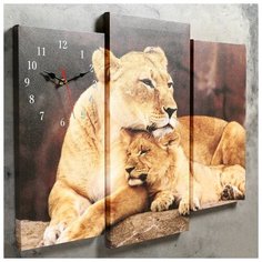 Часы настенные Сюжет модульные, "Львы", 60*80 см