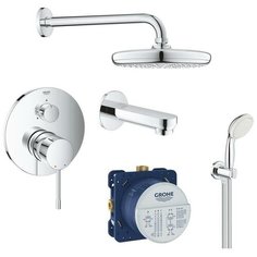Набор для ванны: смеситель для ванны Grohe Essence, верхний душ, ручной душ, круглая розетка, излив 119699 хром
