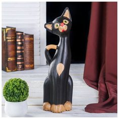 Сувенир дерево "Кошка черная с бежевыми элементами" 6х12х40 см 4166092 Сима ленд