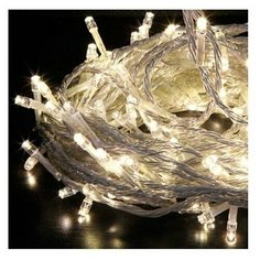 Новогодняя гирлянда светодиодная Christmas Light на елку или для декора, 14 м, прозрачный провод, теплый белый, контроллер режимов свечения