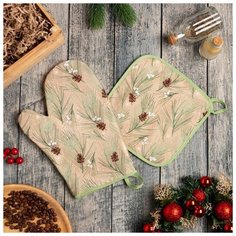 Этель Набор "Spruce branches" варежка- прихватка 20х28см, прихватка 19х19см, 100% хл, ватин 250г/м2