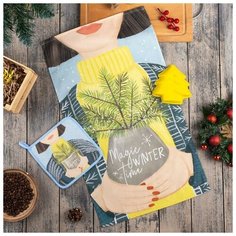 Этель Набор подарочный Magic winter кухонное полотенце, прихватка, силиконовая форма