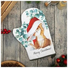 Этель Варежка- прихватка "Сhristmas bunny" 20х28см, саржа, 100% х/л, ватин 250г/м2
