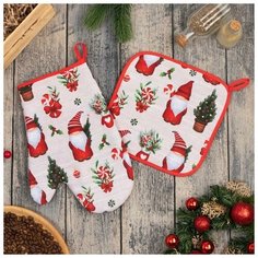 Этель Набор Santa Claus варежка- прихватка 20х28см, прихватка 19х19см, 100% хл, ватин 250г/м2