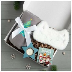 Этель Набор подарочный Happy new year плед, маска для сна, подсвечник, свеча