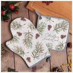 Этель Набор кухонный Christmas tree варежка- прихватка 20х28см, прихватка 19х19см,100%хл
