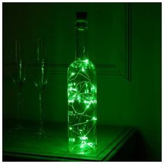 Luazon Lighting Гирлянда "Нить" 2 м роса с пробкой, IP44, серебристая нить, 20 LED, свечение зелёное, фиксинг, солнечная батарея