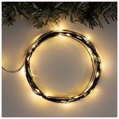 Luazon Lighting Гирлянда "Нить" 5 м роса, IP20, чёрная нить, 50 LED, свечение тёплое белое, фиксинг, USB