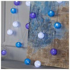 Luazon Lighting Гирлянда "Нить" 5 м с насадками "Клубки черничные", IP20, прозрачная нить, 20 LED, свечение белое, фиксинг, 220 В