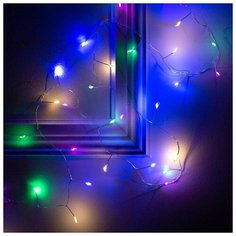 Luazon Lighting Гирлянда "Мишура" 2 м роса, IP20, серебристая нить, 50 LED, свечение мульти, фиксинг, 2 х CR2032