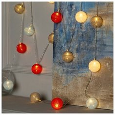 Luazon Lighting Гирлянда "Нить" 5 м с насадками "Клубки красно- голубые", IP20, прозрачная нить, 20 LED, свечение тёплое белое, фиксинг, 220 В