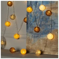 Luazon Lighting Гирлянда "Нить" 5 м с насадками "Клубки крем- брюле", IP20, прозрачная нить, 20 LED, свечение тёплое белое, фиксинг, 220 В