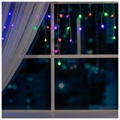 Luazon Lighting Гирлянда "Бахрома" 3 х 0.5 м с насадками "Шарики и ёжики", IP20, прозрачная нить, 80 LED, свечение RG/RB, мигание, 220 В