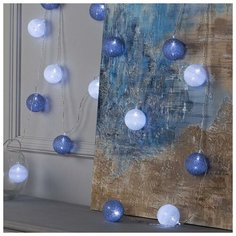 Luazon Lighting Гирлянда "Нить" 5 м с насадками "Клубки снежные", IP20, прозрачная нить, 20 LED, свечение белое, фиксинг, 220 В