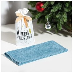 Экономь и Я Полотенце подарочное Экономь и Я Merry Christmas 30х60см, цвет серо- голубой, 100% хл, 320 г/м2