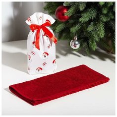Экономь и Я Полотенце подарочное Экономь и Я «Дед Мороз и подарки» 30х60см, цвет бордо, 100% хл, 320 г/м2