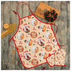 Доляна Кухонный набор Доляна Christmas прихватка 17*17см, варежка 26*16 см, фартук 60*80 см,100% п/э
