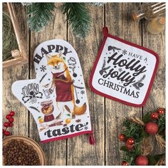 Доляна Набор кухонный Happy new taste: варежка- прихватка 20х28см, прихватка 17х17 35% хл,65% п/э
